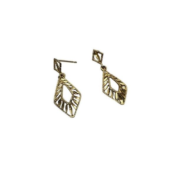 14k Yellow Gold Filigree Retro Dangle Geometric Pop Art  1.3g Drop Dangle Earrin - Picture 14 of 16